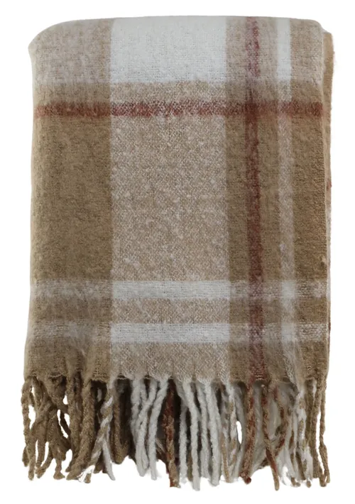 Beige & White Plaid Throw Blanket