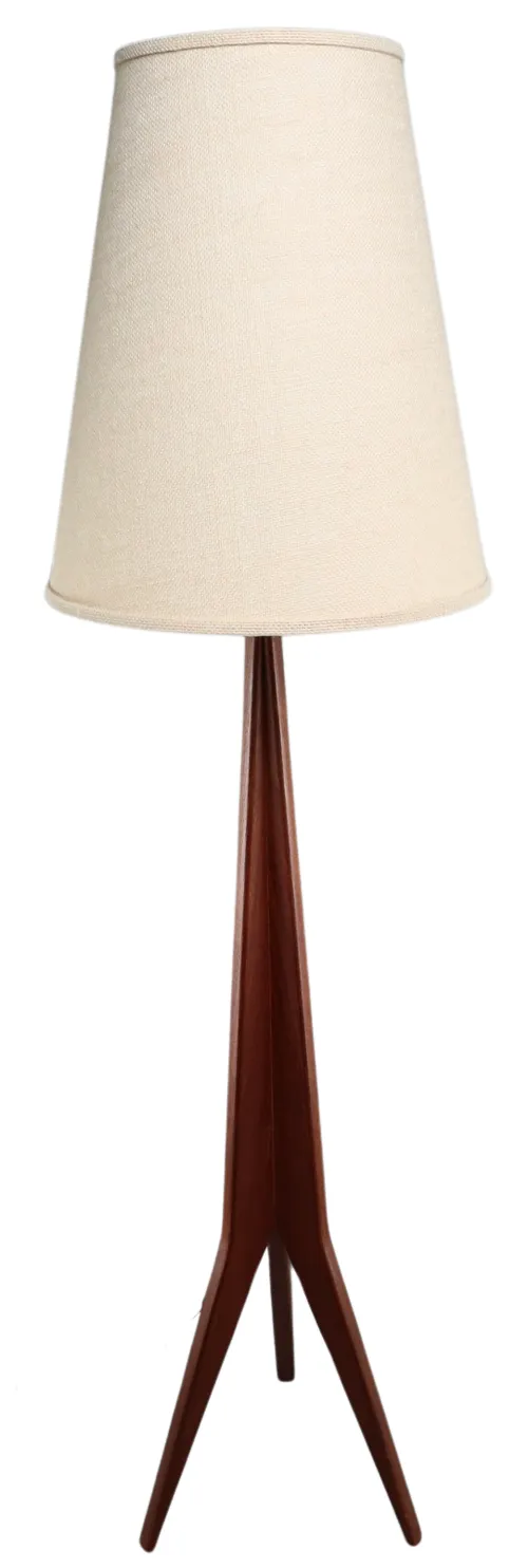 Vintage Teak Atomic Tripod Floor Lamp With Cream Shade