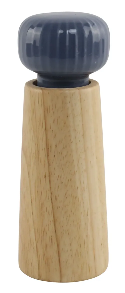 Wood Pepper Mill With Blue Ceramic Top