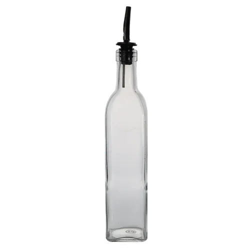 Tall Rectangular Glass Oil Bottle With Stainless Pour Spout