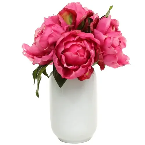 Artificial Fuchsia Peonies In White Vase  