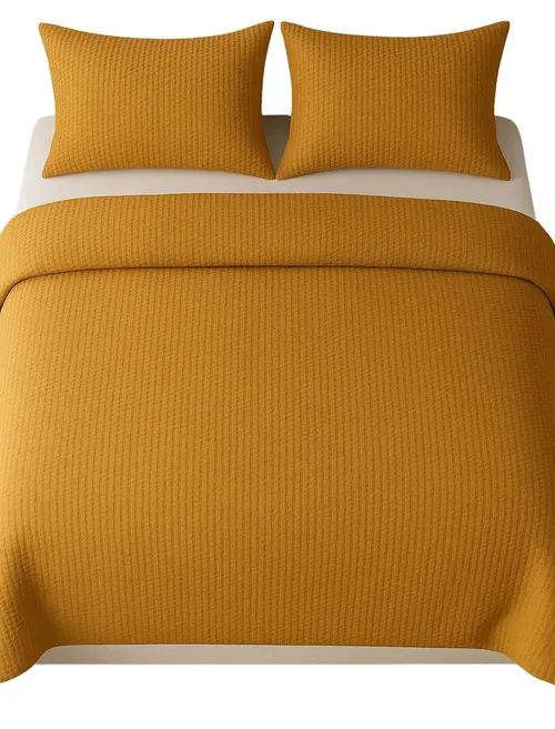Ginger Waffle Linen Duvet Cover With Two Pillow Cases - Queen
