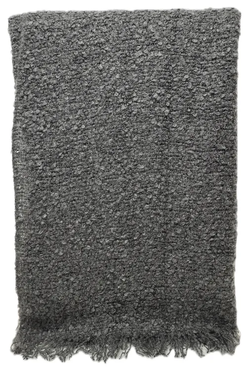 Charcoal Grey Nubbly Throw Blanket With Fringe Trim