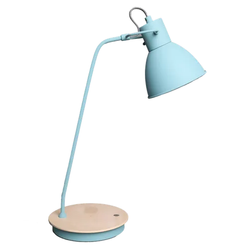 Robin's Egg Blue Desk Lamp With Wood Charging Station Base