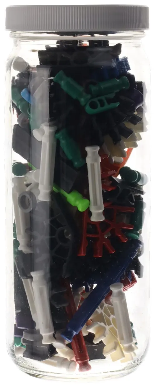 Clear Glass Jar With Plastic Gears & Parts