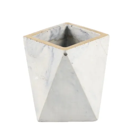 Gold Rim Stone Geometric Plant Pot