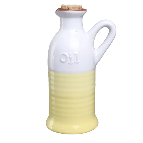 White & Yellow Ceramic Oil Bottle 