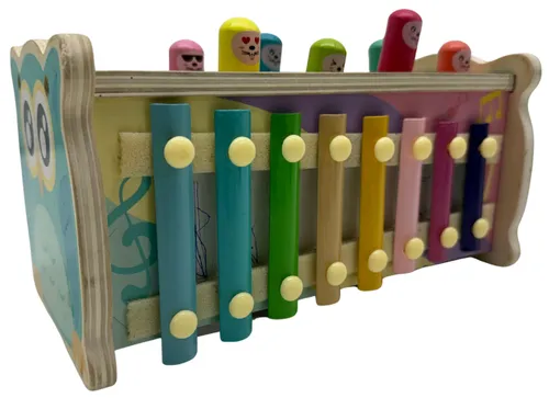 Wood 4 In 1 Toy With Xylophone / Pop Up / Spinning Gears