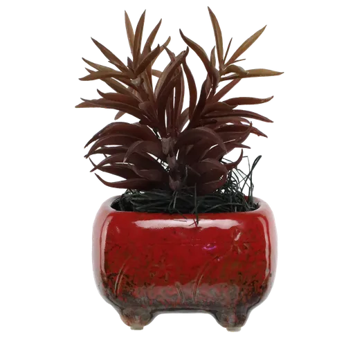 Artificial Calico Kitten Succulent In Red Ceramic Pot