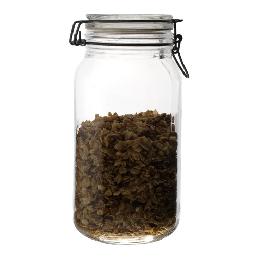 Clear Glass Jar With Latching Lid Containing Granola