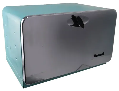 Vintage Robin's Egg Blue & Chrome Tin Bread Box