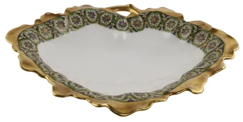 Porcelain Leaf Dish With Floral Pattern & Gold Trim