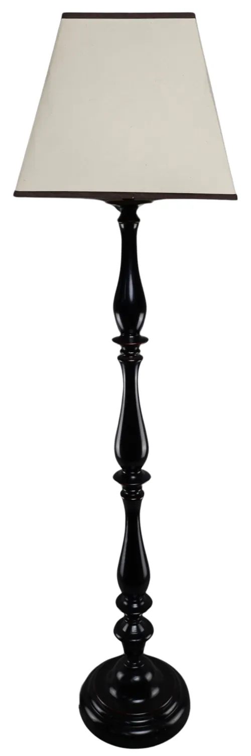 Gloss Black Spindle Floor Lamp With Beige Shade