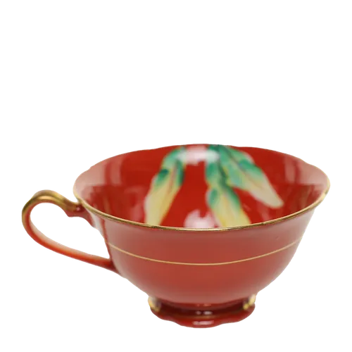 Barn Red With Floral Pattern & Gold Trim Teacup