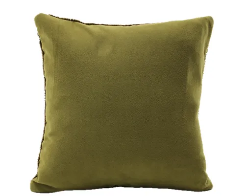 Natural Wood Seed Bead Throw Pillow With Solid Olive Back