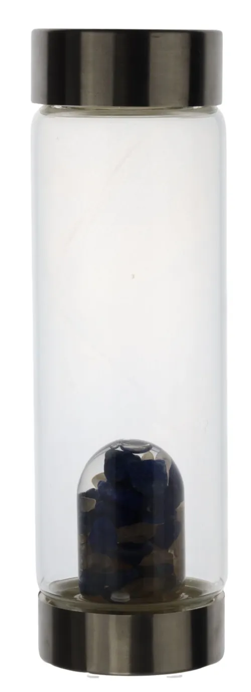 Clear Glass Water Bottle With Blue Gemstones