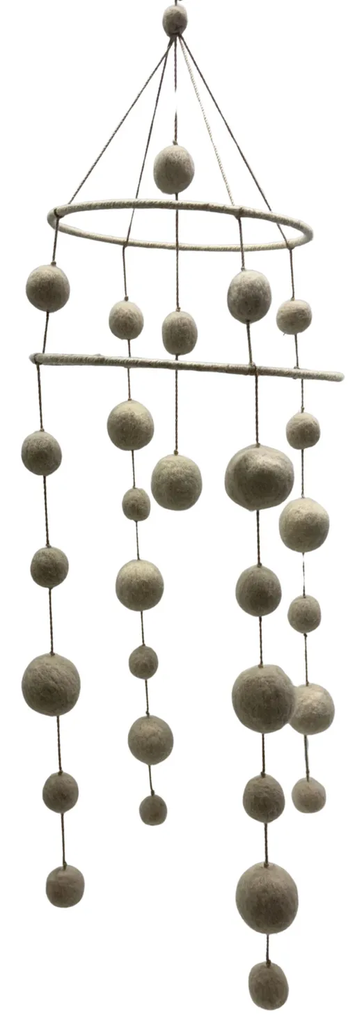 White Felted Wool Ball Baby Mobile