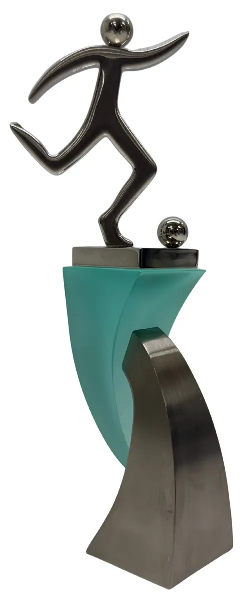 Silver Metal & Teal Soccer Trophy Award
