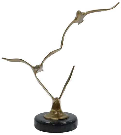 Brass Birds In Flight On Black Marble Base