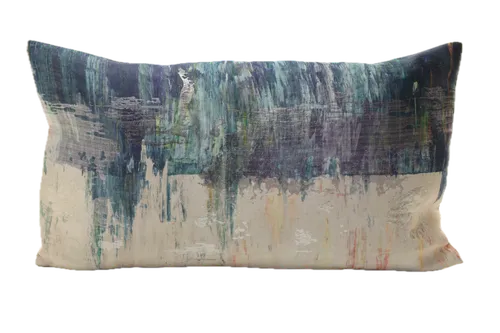Cream With Blue Silk Screen Abstract Throw Pillow
