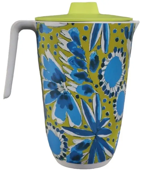 Periwinkle Blue Floral Pattern Melamine & Bamboo Pitcher With Lid