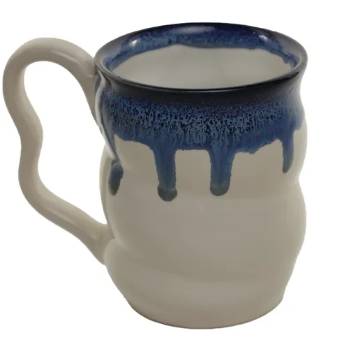 Bulbous White Mug With Gloss Blue Top Drip
