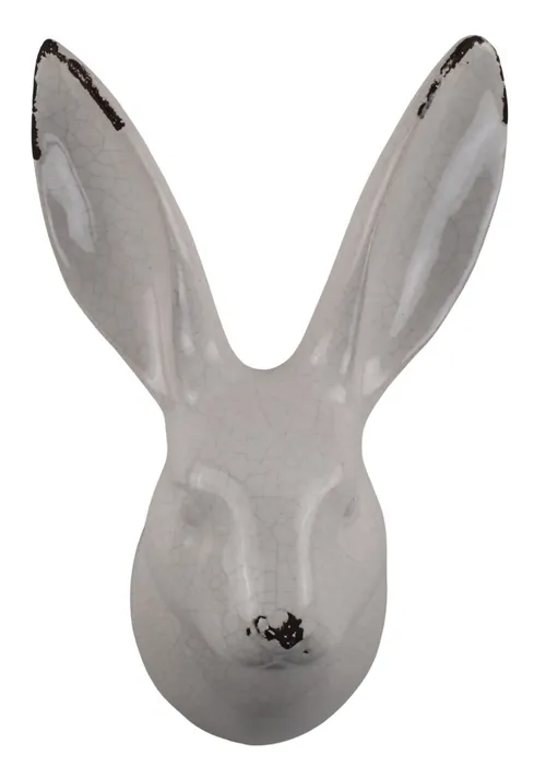 White Crackle Ceramic Wall Mount Rabbit Head