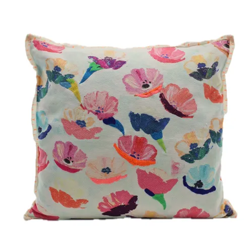 Falling Neon Flowers With Solid White & Peach Tuffs On Back Throw Pillow