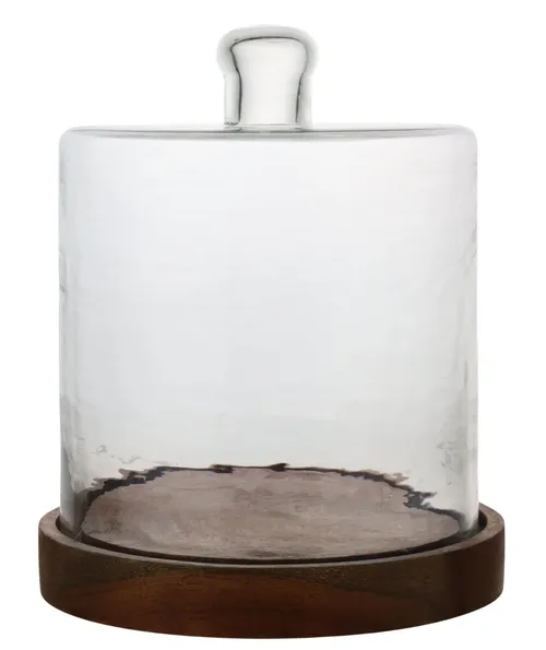 Clear Glass Dessert Stand Dome With Wood Base