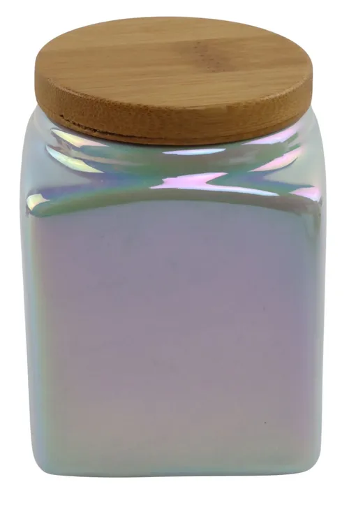Iridescent Ceramic Canister With Wood Lid