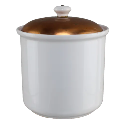 White Ceramic Canister With Copper Lid - Large