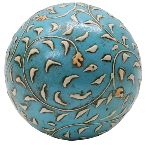 Blue Decorative Ball With Floral Leaf Pattern