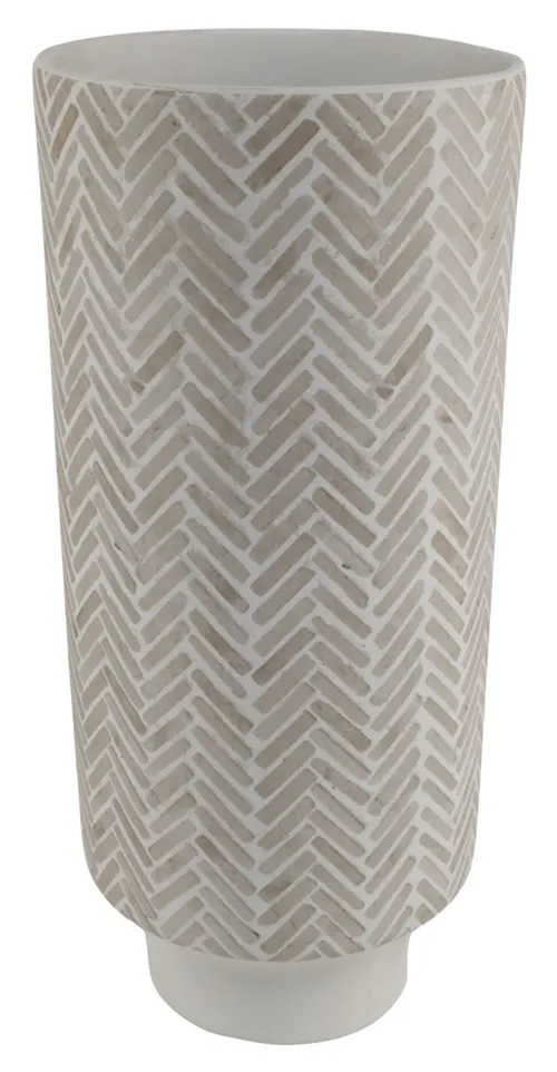 White & Beige Herringbone Ceramic Vase