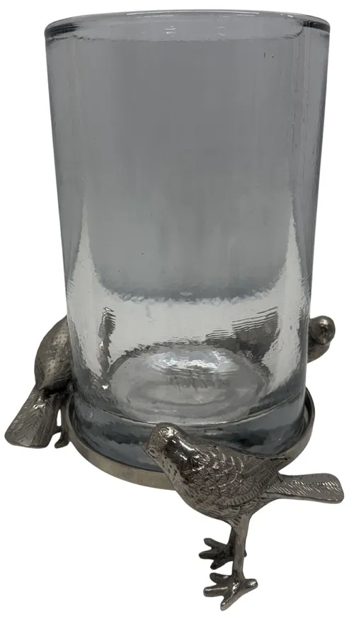 Pewter Quails With Glass Candle Holder