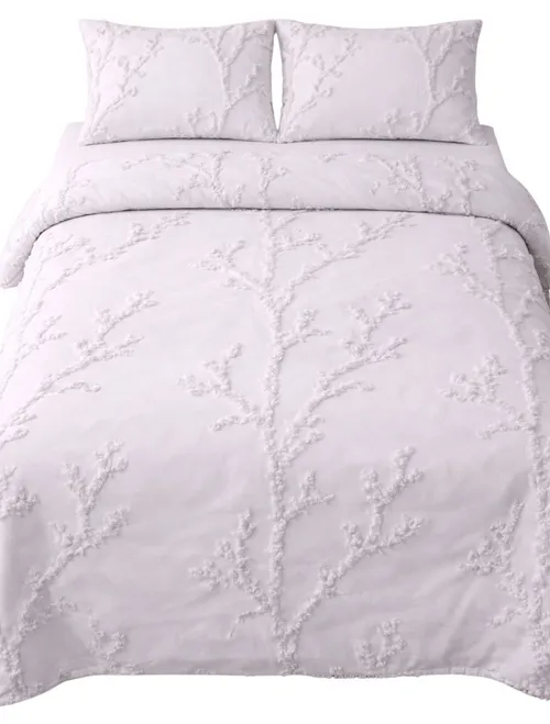 White On White Tree Branch Relief Duvet Cover With Two Pillow Cases - Double