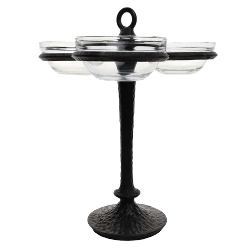 Triple Raised Tapas Bowls On Hammered Metal Stand