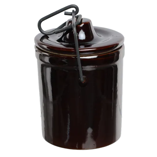 Dark Caramel Brown Ceramic Canister With Clamp Lid