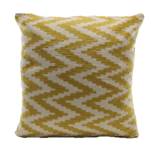 Satin Gold Zig Zag Brocade With Off White Three Button Back Throw Pillow