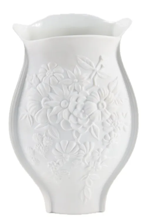 White Flower Motif On Ceramic Vase