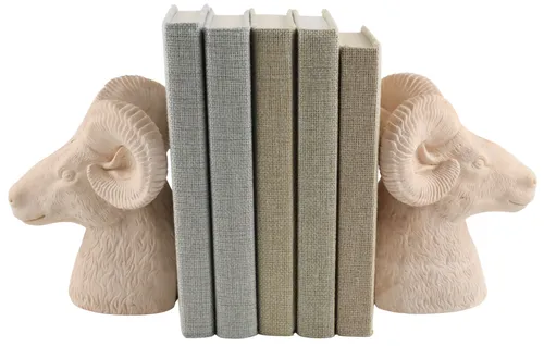 Ceramic Ram Head Bookend Set