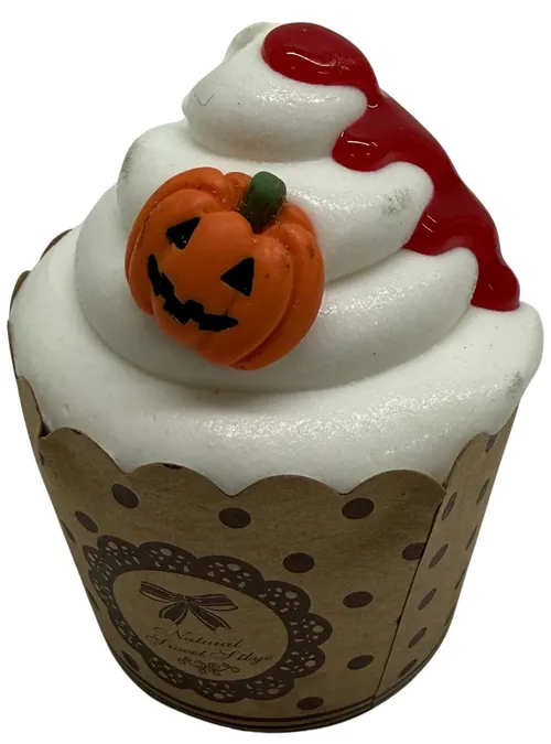 Artificial White Cupcake With Jack O Lantern