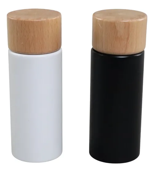 White & Black & Natural Wood Salt & Pepper Set
