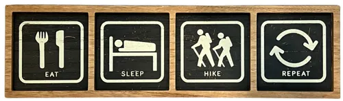 Eat Sleep Hike Icons Sign In Wood Frame