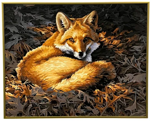 Fox In Leaves Painting In Gold Frame
