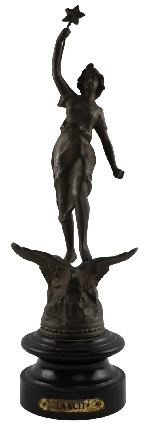 Antique Night Statue On Wood Base