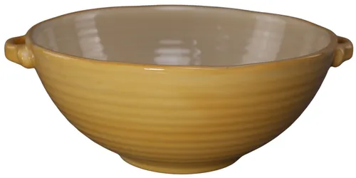 Harvest Gold Ribbed Ceramic Mixing Bowl With Handles