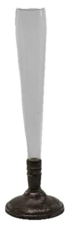 Slender Clear Glass Vase With Tarnished Pewter Base