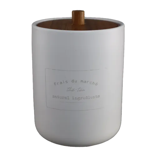 Matte White French Canister With Wood Lid