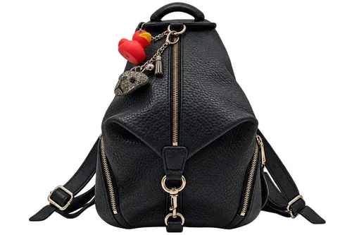 Black Pebbled-Leather Backpack and Purse Hybrid