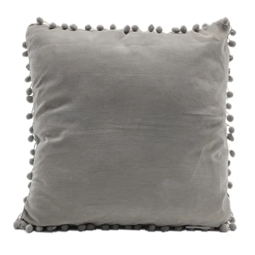 Battleship Grey Pom Pom Fringe Throw Pillow